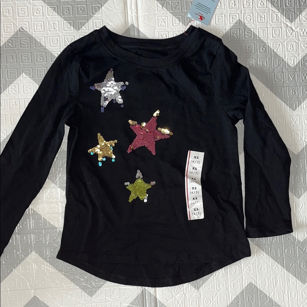 Kids Black Star Sequin Shirt size small ( 4/5)